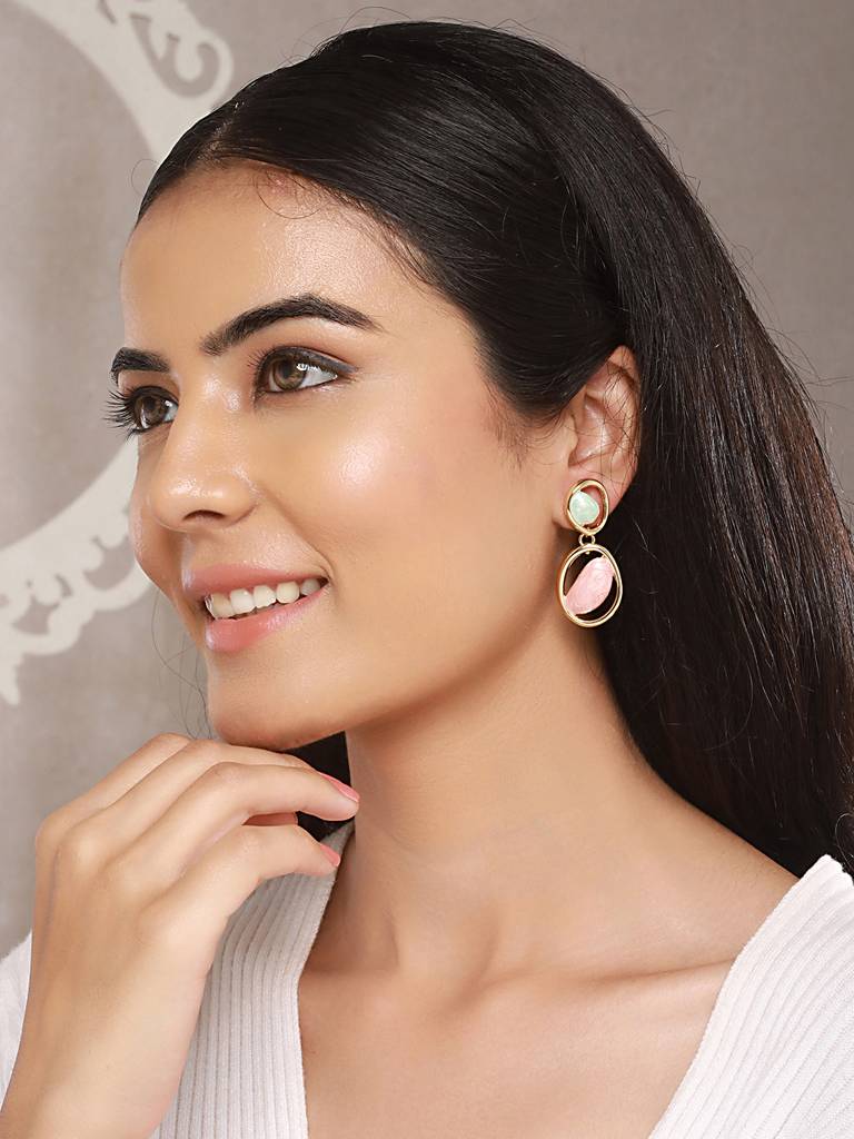 Anti-Tarnish Gold Plated Turquoise Enamelled Quirky Drop Earrings : STER8043
