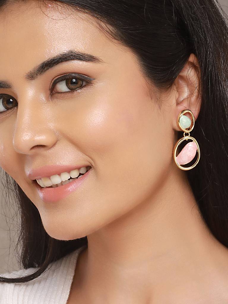 Anti-Tarnish Gold Plated Turquoise Enamelled Quirky Drop Earrings : STER8043
