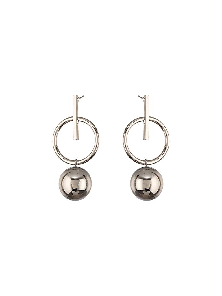 Anti-Tarnish Silver Plated Dangle Ball Drop Hoop Earrings : STER8045