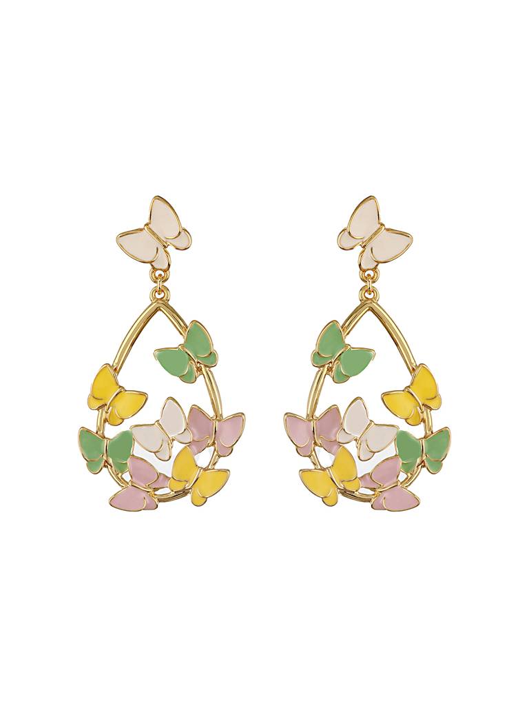 Anti-Tarnish Gold Plated Enamelled Butterfly Statement Luxe Drop Earrings : STER8046