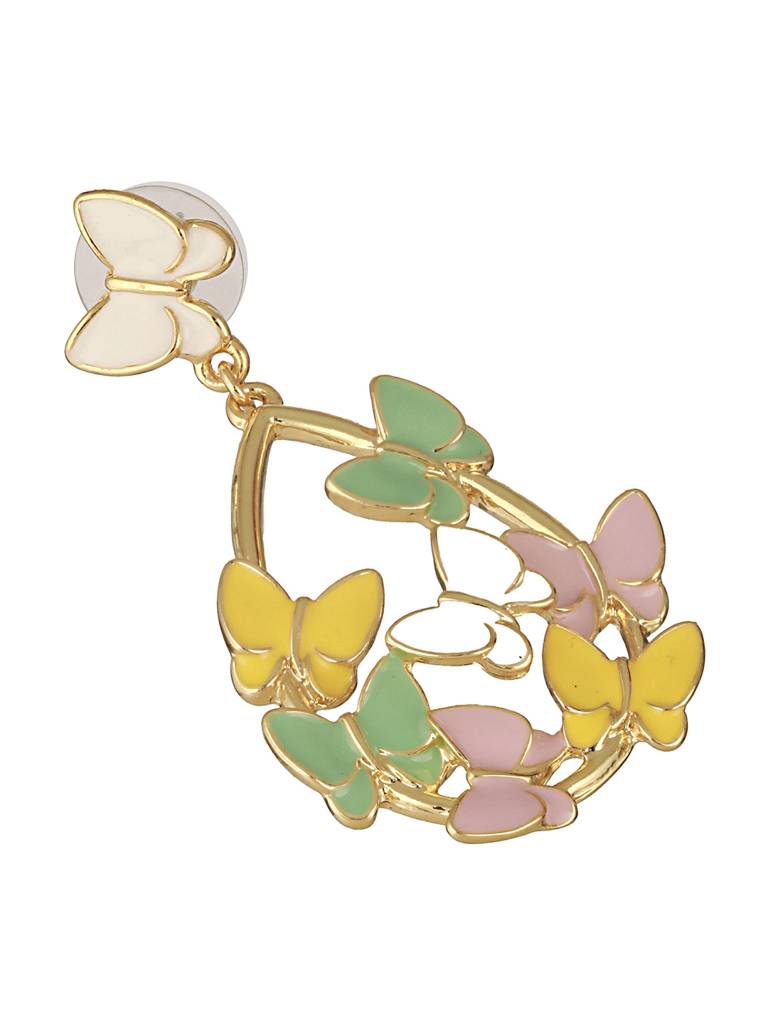 Anti-Tarnish Gold Plated Enamelled Butterfly Statement Luxe Drop Earrings : STER8046