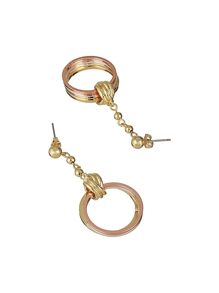 Anti-Tarnish 18K Tri Colored Gold Polish Knotted Drop Earrings : STER8047