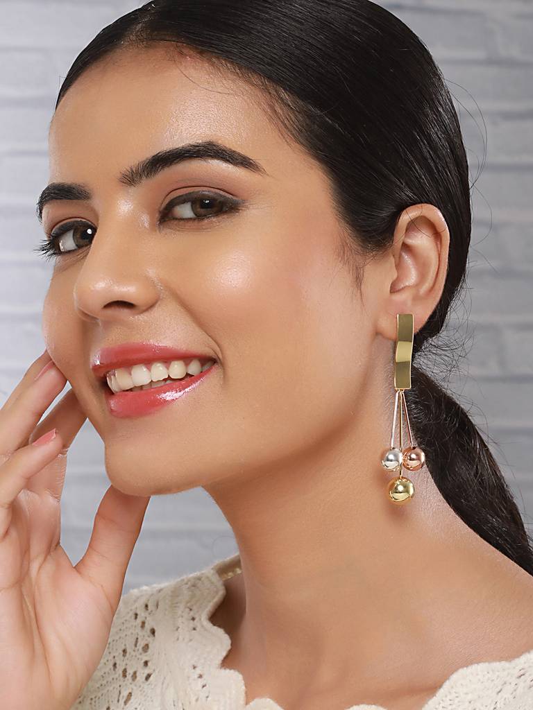 Anti-Tarnish 18K Gold Polish Tri - Colored Balls Drop Earrings : STER8048