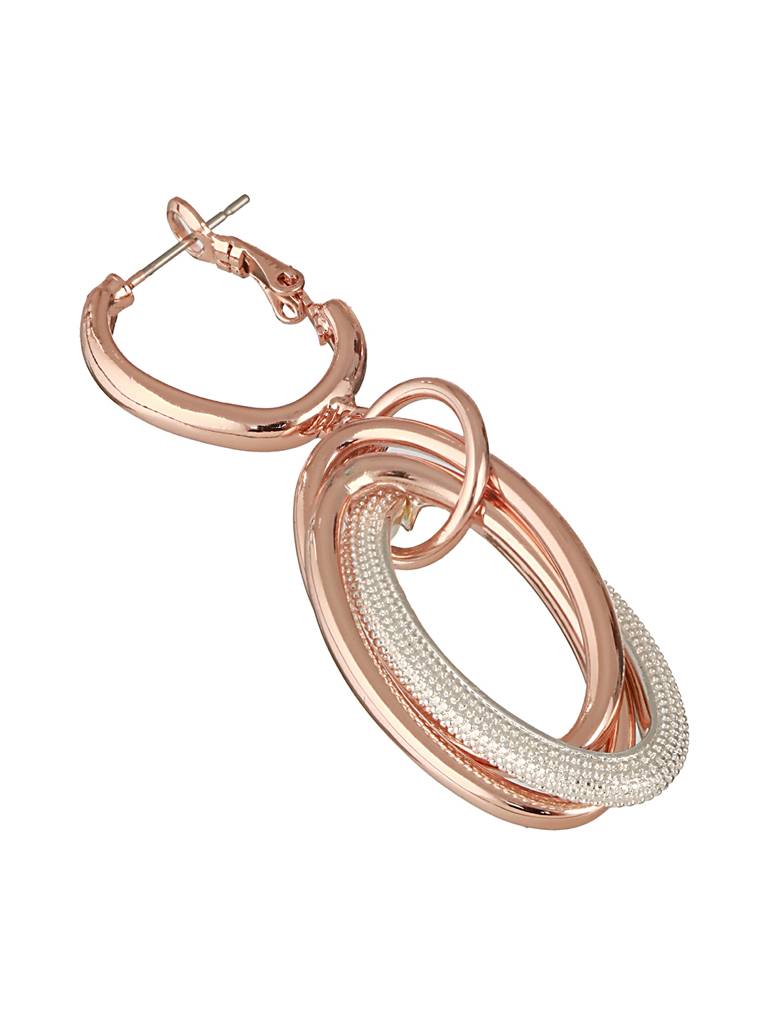 Anti-Tarnish Rose Gold Concentric Circular Drop Dangling Earrings : STER8049