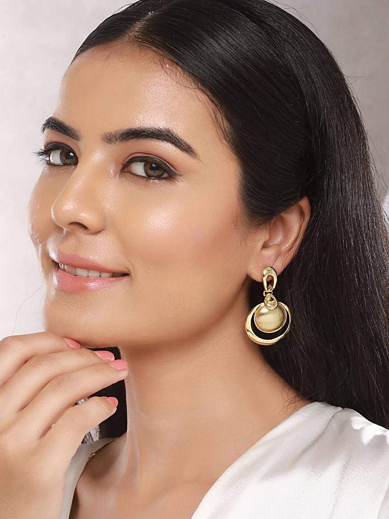 Anti-Tarnish Gold Plated Concentric Balls Minimal Drop Earrings : STER8050