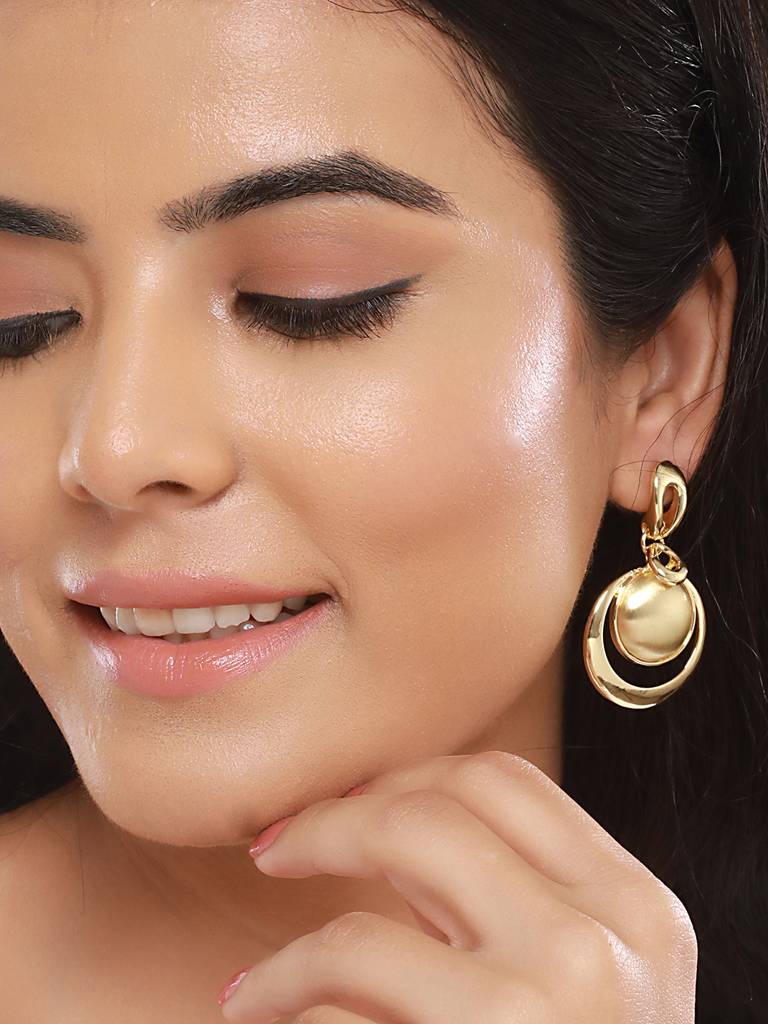 Anti-Tarnish Gold Plated Concentric Balls Minimal Drop Earrings : STER8050