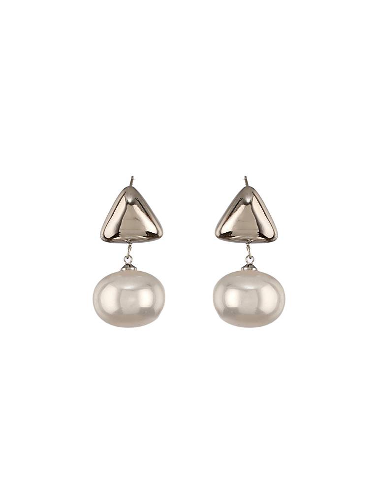 Anti-Tarnish Silver Plated Tiangular Pearl Drop Minimal Earrings : STER8052