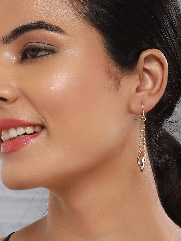 Anti-Tarnish Rose Gold Plated Concentric Chain Drop Earrings : STER8054