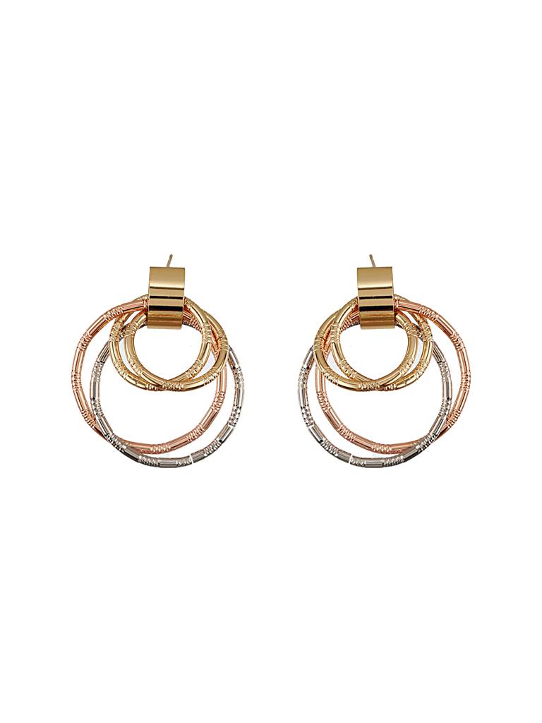 Anti-Tarnish Gold Plated Concentric Small Hoop Minimal Studds Earrings : STER8055
