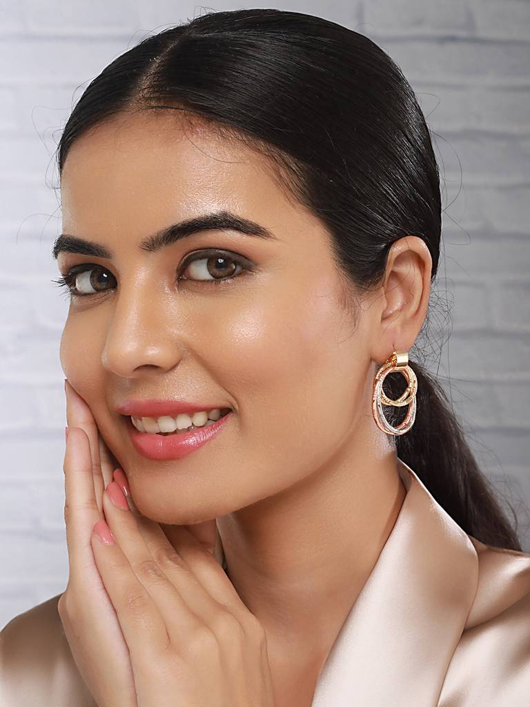 Anti-Tarnish Gold Plated Concentric Small Hoop Minimal Studds Earrings : STER8055