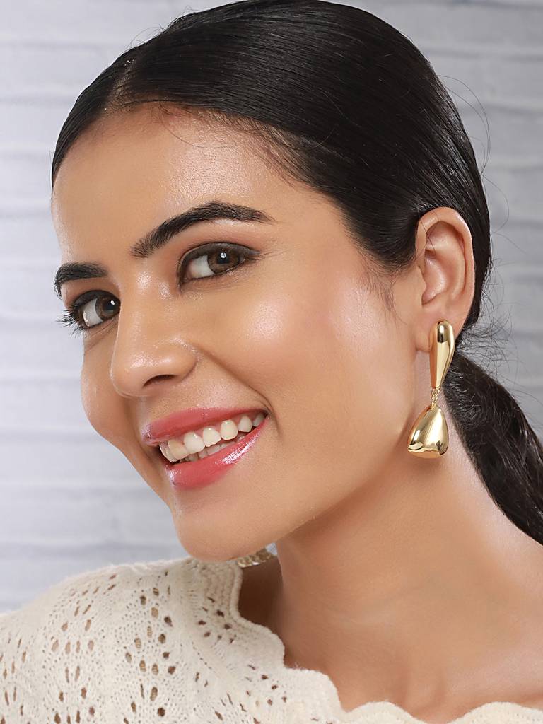 Anti-Tarnish Gold Plated Water Drop Shaped Luxe Drop Earrings : STER8056