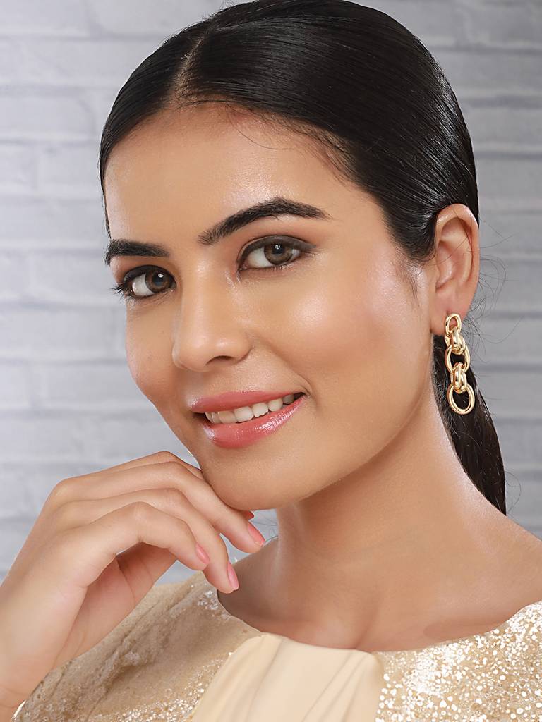 Anti-Tarnish Gold Plated Link  Luxe Drop Earrings : STER8057