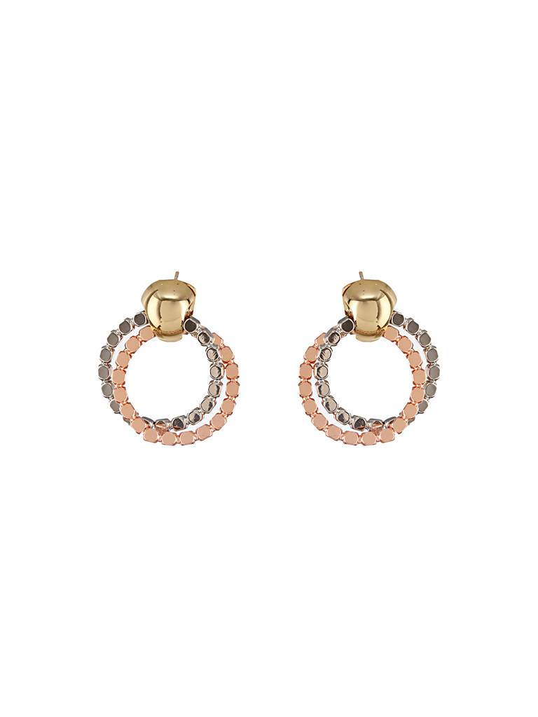 Anti-Tarnish Silver & Rose Plated Hammered Circular Hoop Earrings : STER8058