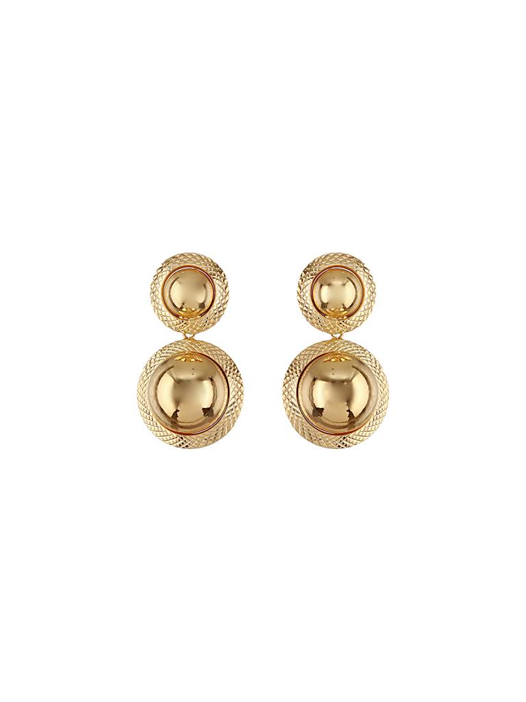 Anti-Tarnish Gold Plated Dual Ball Drop Minimal Drop Earrings : STER8059