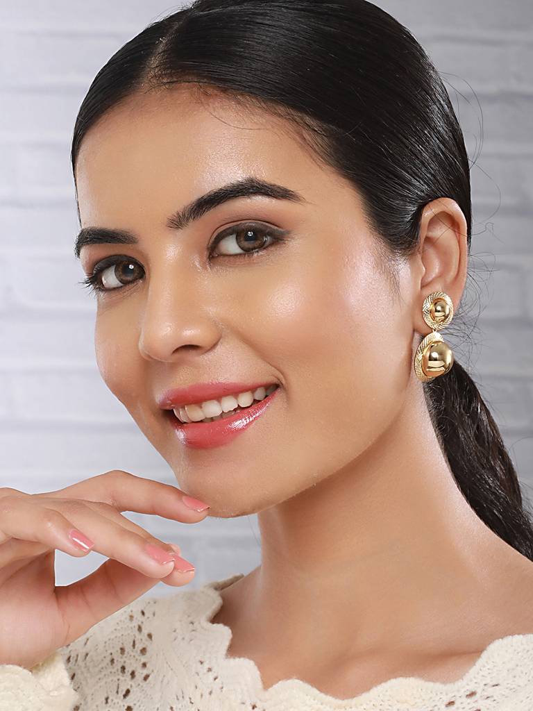 Anti-Tarnish Gold Plated Dual Ball Drop Minimal Drop Earrings : STER8059