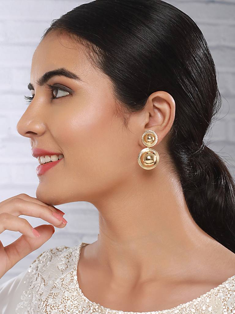 Anti-Tarnish Gold Plated Dual Ball Drop Minimal Drop Earrings : STER8059