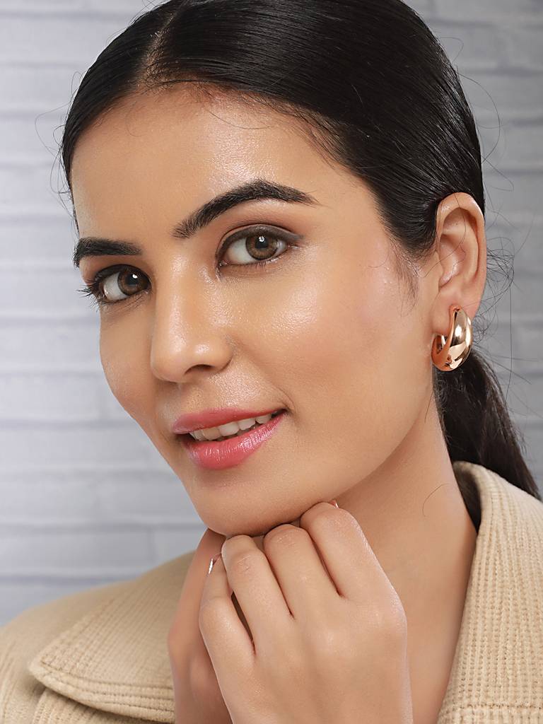 Anti-Tarnish 18K Gold Plated Dome Shaped Half Hoop : STER8061