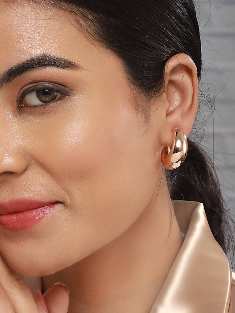 Anti-Tarnish 18K Gold Plated Dome Shaped Half Hoop : STER8061