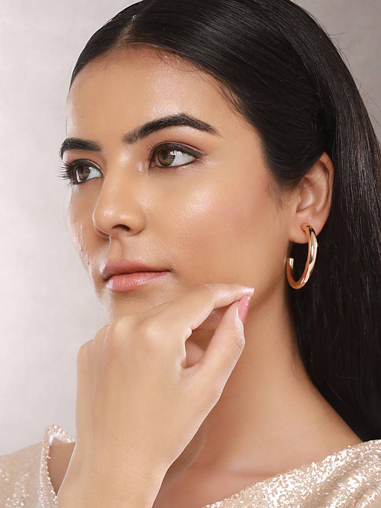 Anti-Tarnish 18K Gold Plated Half Hoop Pipe Minimal Earrings : STER8062