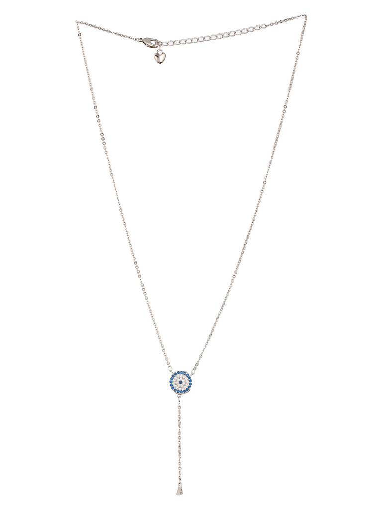 Anti-Tarnish Silver Plated Ad Studded Delicate Dangling Evil Eye Necklace : STLK8063