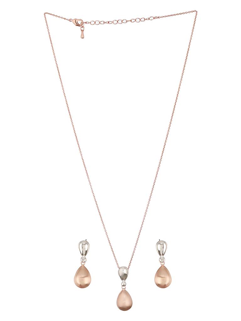 Anti-Tarnish Dual Plated Water Drop Shaped Minimal Trendy Pendant Jewellery Set : STLK8066