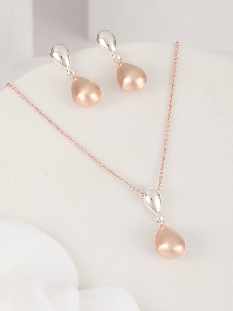 Anti-Tarnish Dual Plated Water Drop Shaped Minimal Trendy Pendant Jewellery Set : STLK8066