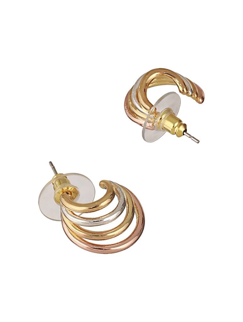 Anti-Tarnish Triple Tone Chunky Halo Earrings & Pendant Jewellery Set : STLK8071