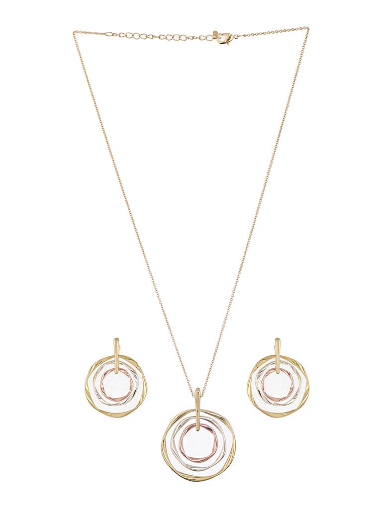 Anti-Tarnish Triple Toned Concentric Twisted Chunky Pendant Jewellery Set : STLK8073