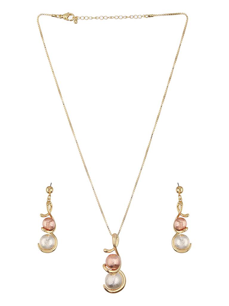 Anti-Tarnish Rose Gold & Silver Toned Twisted Ball Locket & Earrings Jewellery Set : STLK8074