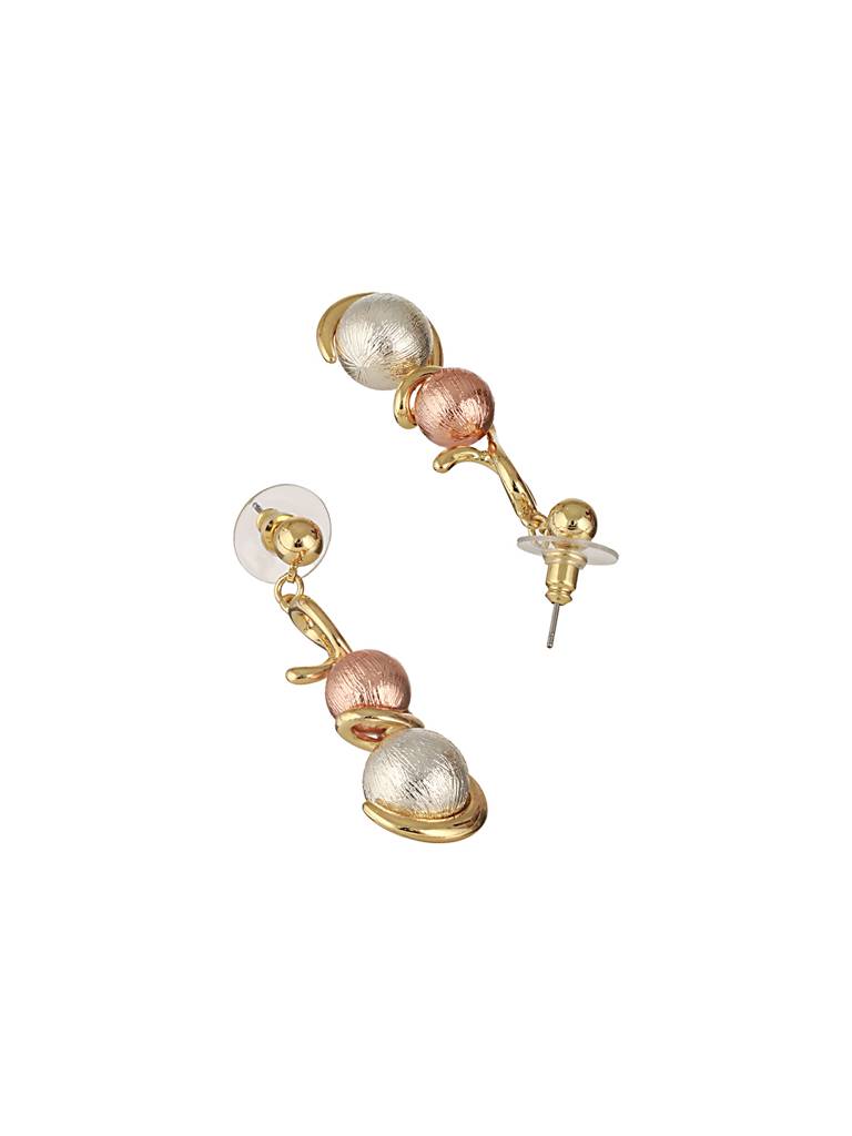 Anti-Tarnish Rose Gold & Silver Toned Twisted Ball Locket & Earrings Jewellery Set : STLK8074