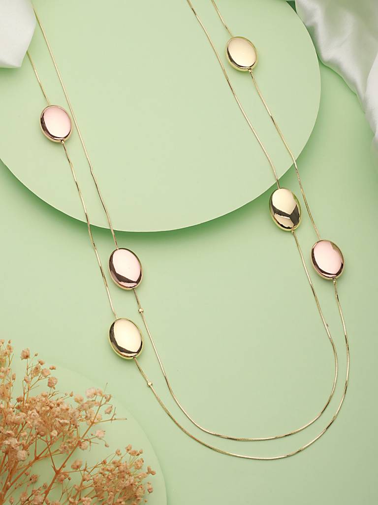 Anti-Tarnish Gold Plated Double Lined Statement Long Chain & Necklace : STLK8076