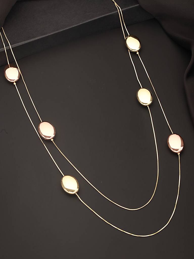 Anti-Tarnish Gold Plated Double Lined Statement Long Chain & Necklace : STLK8076