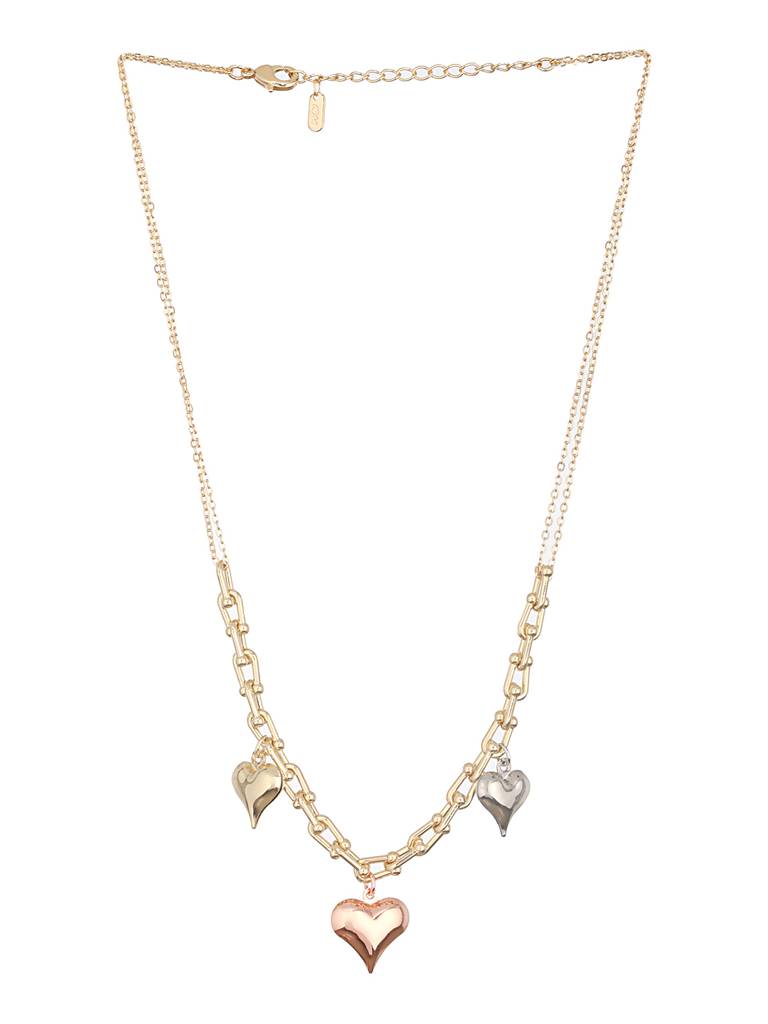 Anti-Tarnish Gold Plated 3 Toned Heart Shaped Chunky Link Chain Necklace : STLK8077