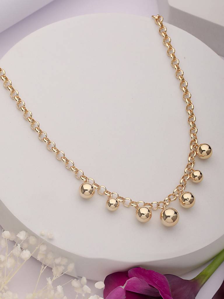 Anti-Tarnish Gold Plated Chunky Ball Pendant Link Chain Necklace : STLK8080