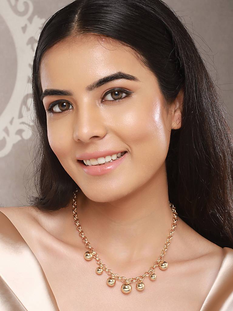 Anti-Tarnish Gold Plated Chunky Ball Pendant Link Chain Necklace : STLK8080