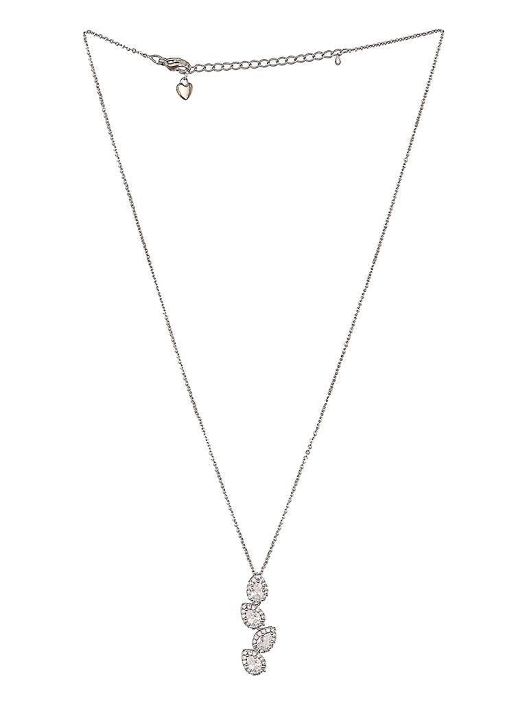 Anti-Tarnish Silver Plated Ad Studded Delicate Solitaire Leaf Pendant Necklace : STLK8081