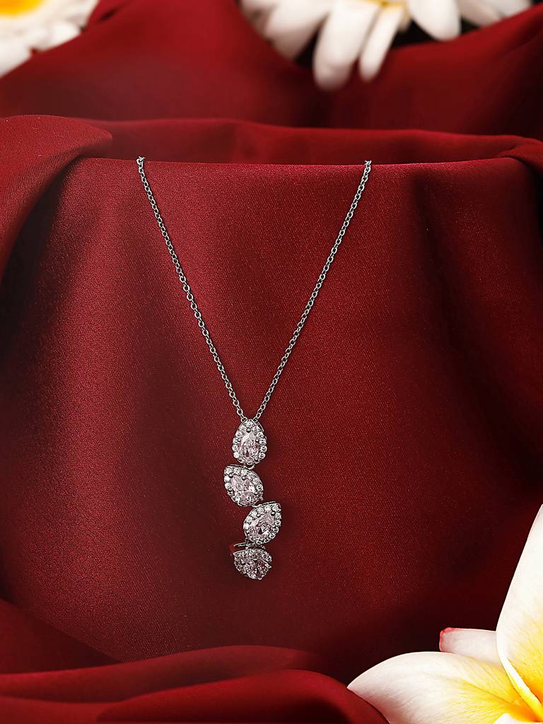 Anti-Tarnish Silver Plated Ad Studded Delicate Solitaire Leaf Pendant Necklace : STLK8081