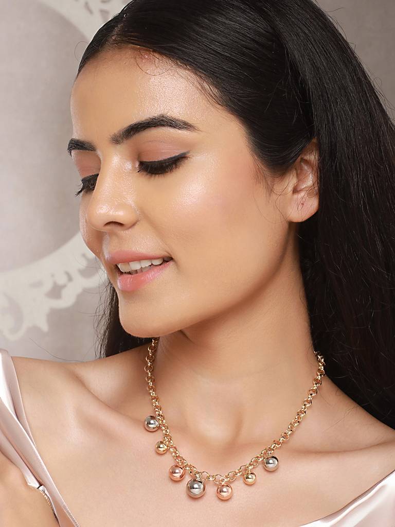 Anti-Tarnish Gold Polish Triple Plated Balls Link Chain Necklace : STLK8085