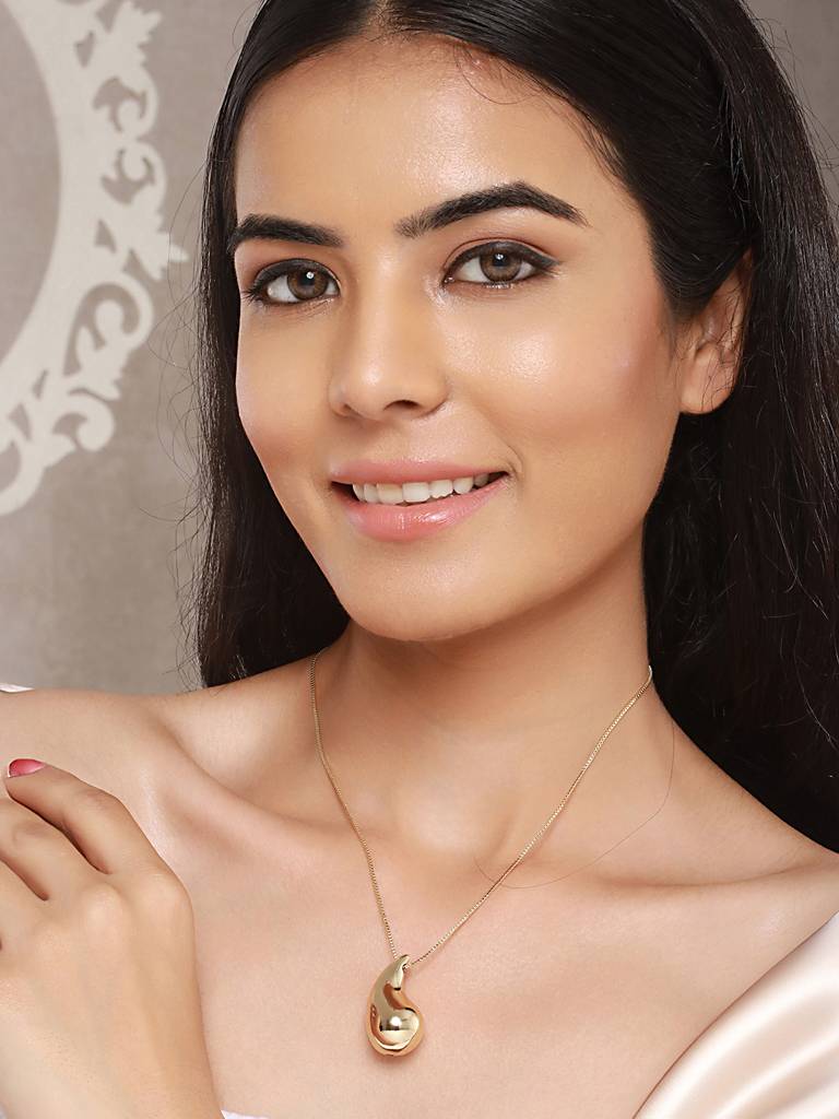 Anti-Tarnish Gold Plated Droplet Of Joy Locket Chain Necklace : STLK8087