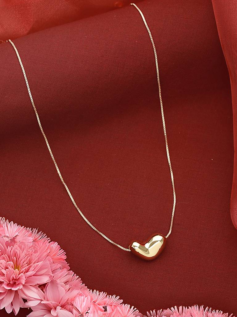 Anti-Tarnish Gold Plated Chunky Heart Pendant Chain Necklace : STLK8088