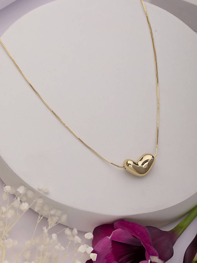 Anti-Tarnish Gold Plated Chunky Heart Pendant Chain Necklace : STLK8088