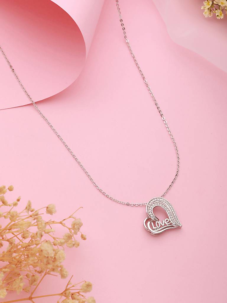 Anti-Tarnish Silver Plated Love Heart Shaped Locket Chain Necklace : STLK8089