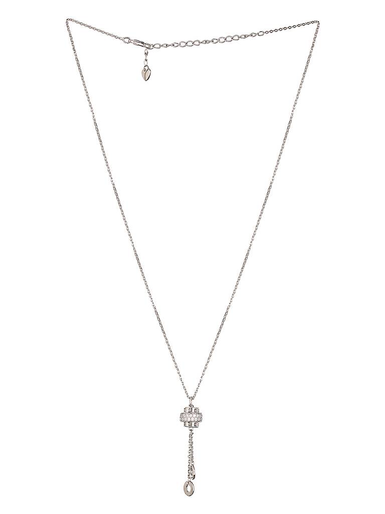 Anti-Tarnish Silver Plated Cz Tassel Crown Pendant Chain Necklace : STLK8090