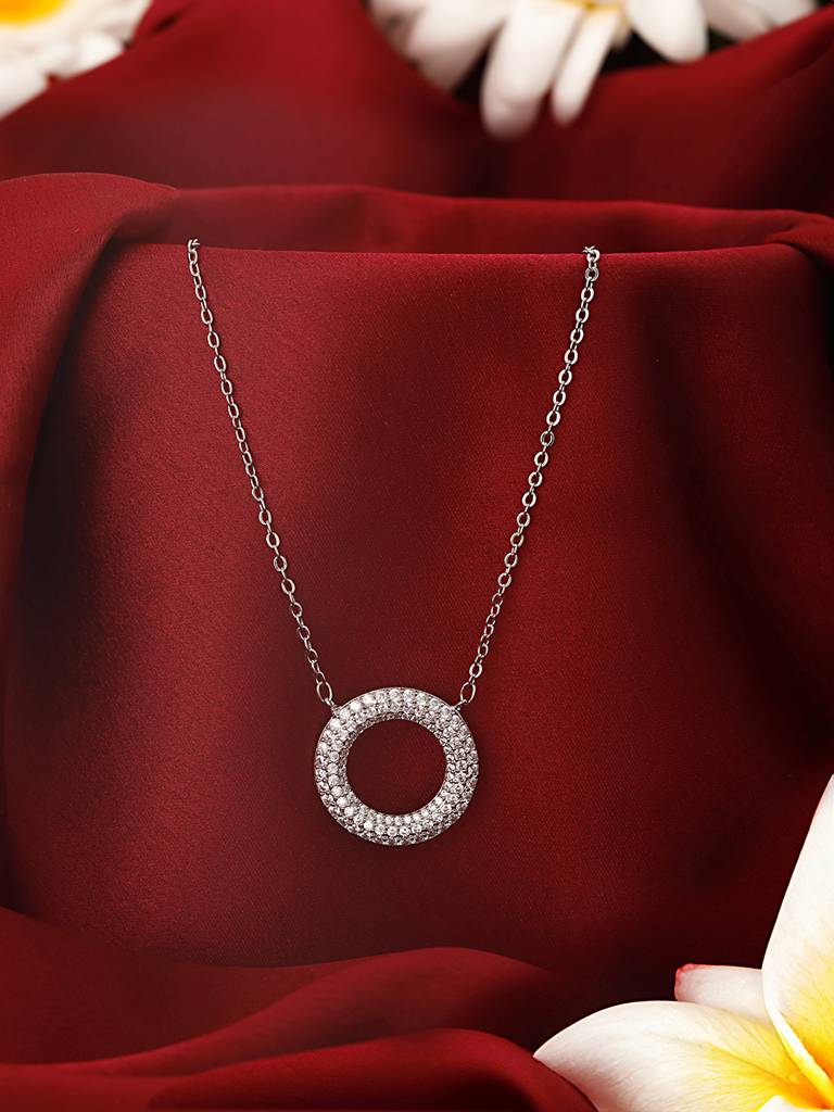 Anti-Tarnish Silver Plated Ad Circle Of Life Pendant Minimal Chain Necklace  Silver Stainless Steel