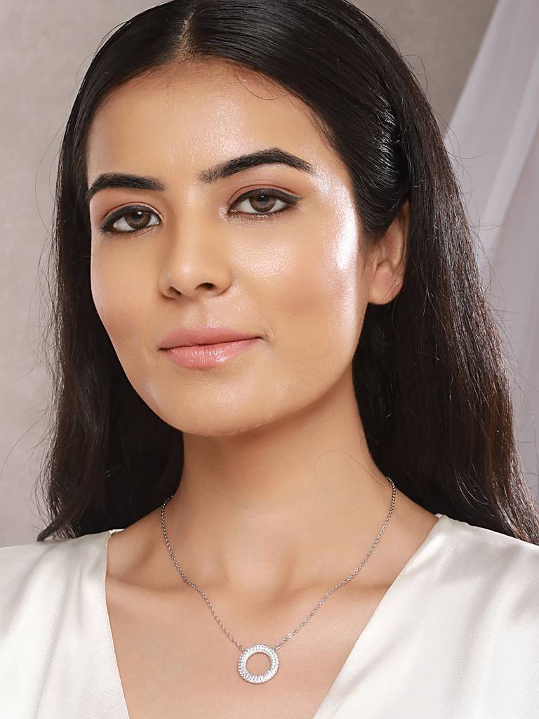 Anti-Tarnish Silver Plated Ad Circle Of Life Pendant Minimal Chain Necklace : STLK8091