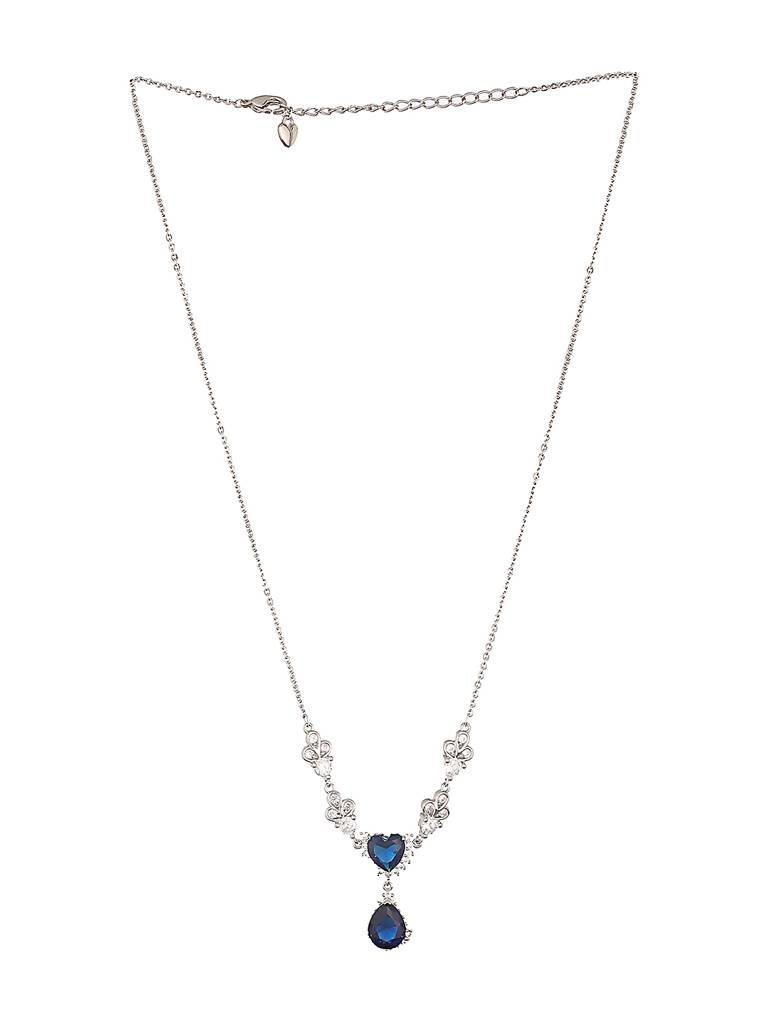 Anti-Tarnish Silver Plated Blue Sapphire Ad Heart Shaped Minimal  Pendant Chain Necklace : STLK8092