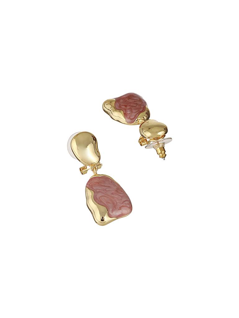 Anti-Tarnish Gold Plated Pink Enamelled Minimal Luxe Jewellery Set : STNK8094