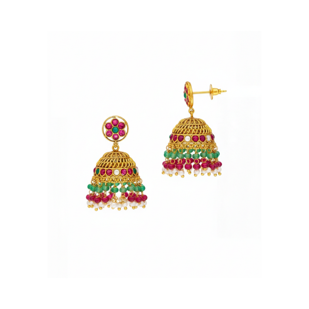 Ahalya Long Necklace Set – 1 Gram Gold Plated Floral Temple Jewellery : K-1699