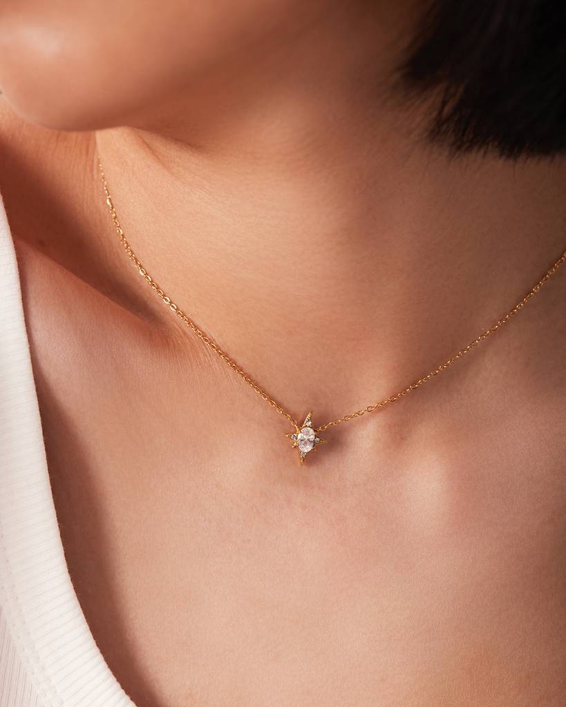 18Kt Gold Plated Octogonal Star Pendant Neckalce, Celest : INCELEST