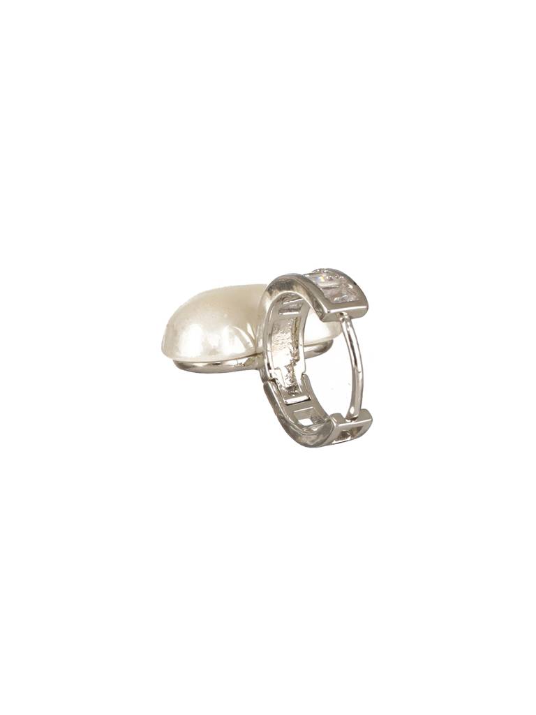 Silver Plated Faux Pearl Studded Heart Shaped Small  Minimal Hoop Earrings : STER8115
